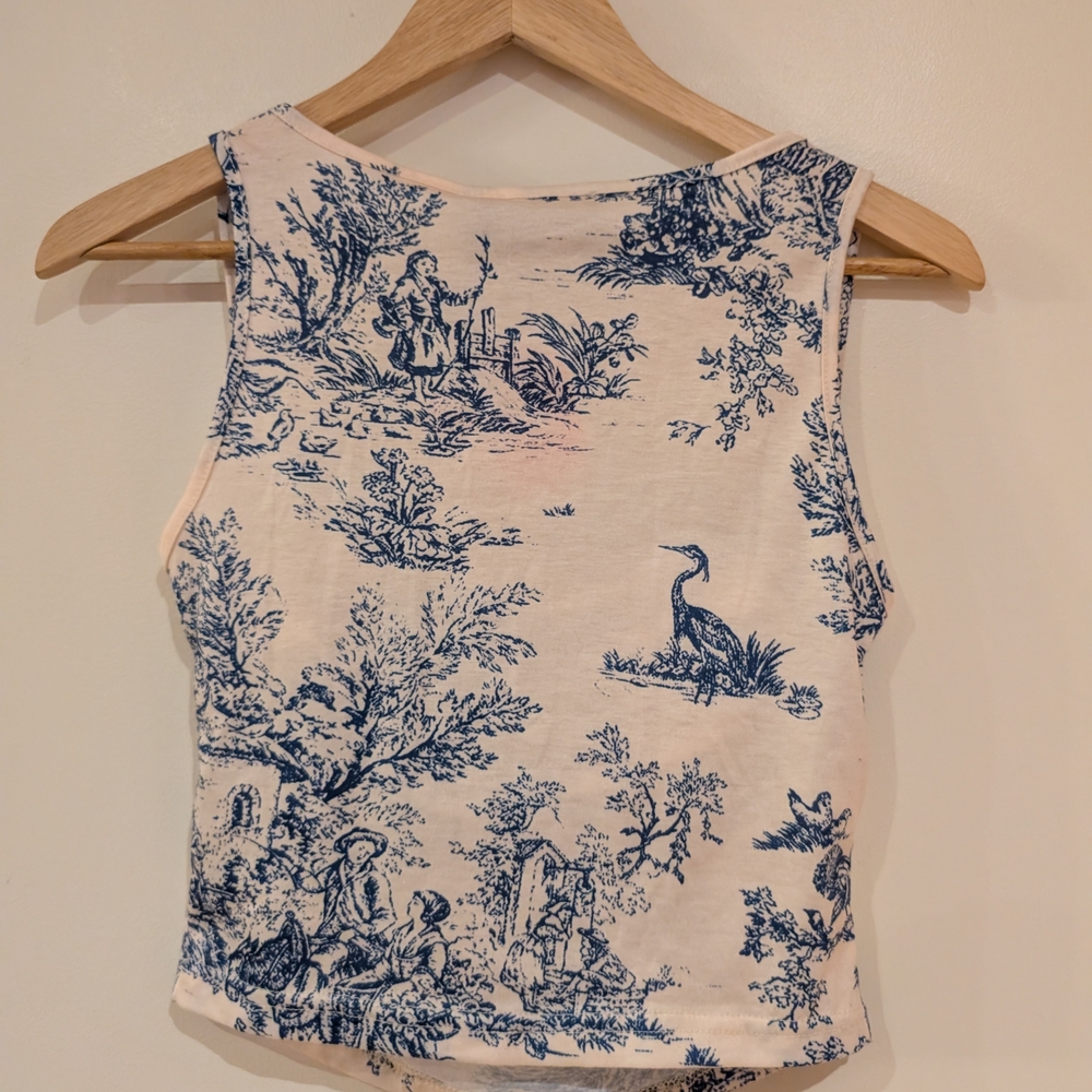 Cider Cream and Blue Patterned Crop Top - Picture 2 of 4